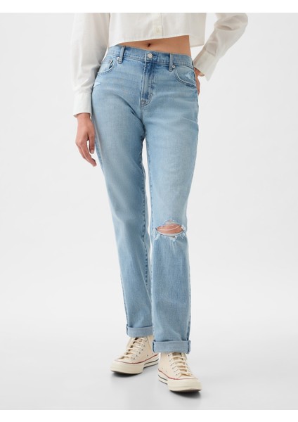 Kadın Açık Mavi Mid Rise Girlfriend Jean Pantolon