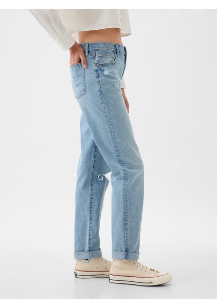 Kadın Açık Mavi Mid Rise Girlfriend Jean Pantolon