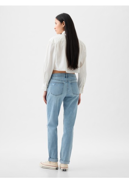 Kadın Açık Mavi Mid Rise Girlfriend Jean Pantolon