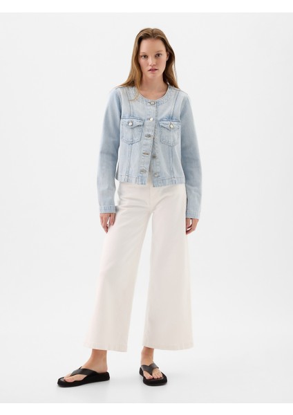 Kadın Açık Mavi Yaka Detaylı Denim Ceket