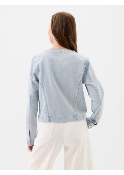 Kadın Açık Mavi Yaka Detaylı Denim Ceket