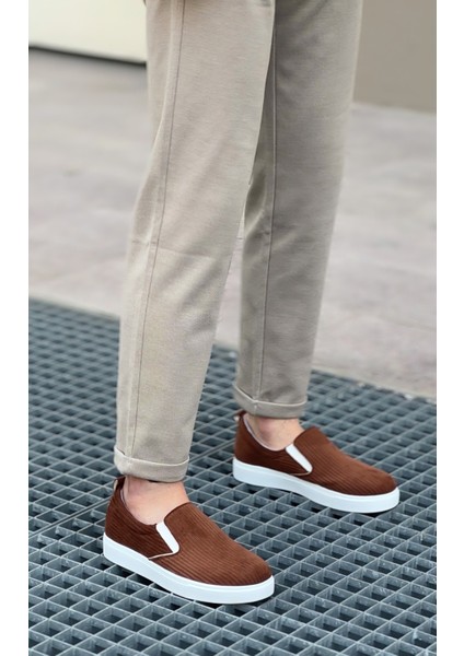 BA0339 Bağcıksız Kadife Kahverengi Beyaz Taban Günlük Erkek Ayakkabı modelleri
