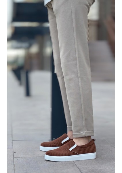 BA0339 Bağcıksız Kadife Kahverengi Beyaz Taban Günlük Erkek Ayakkabı fırsatları