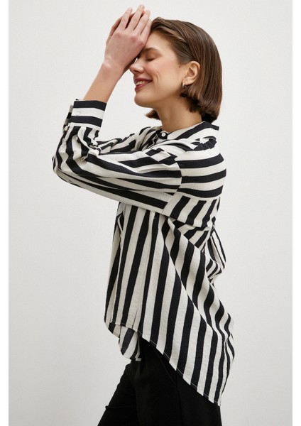 Robalı Çizgili Gömlek Siyah