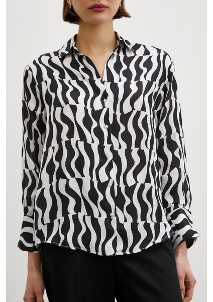 Siyah Baskılı Saten Gömlek Siyah fiyatları