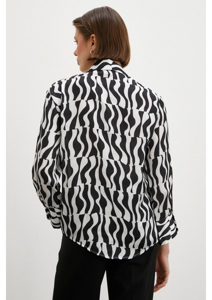 Siyah Baskılı Saten Gömlek Siyah modelleri