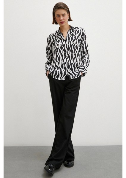 Siyah Baskılı Saten Gömlek Siyah fırsatları