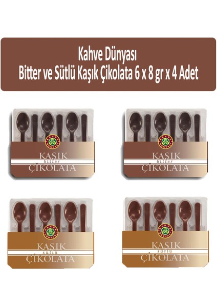 Bitter ve Sütlü Kaşık Çikolata 6 x 8 gr x 4 Adet