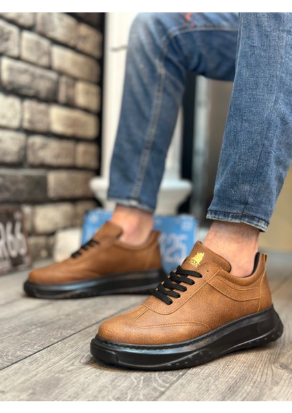 BA0327 Boa Taba Siyah Kalın Yüksek Taban Bağcıklı Spor Erkek Ayakkabı