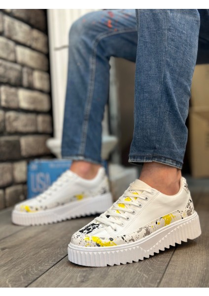 BA0801 Boa Yüksek Taban Sarı Siyah Desenli Erkek Spor Ayakkabı fiyatları