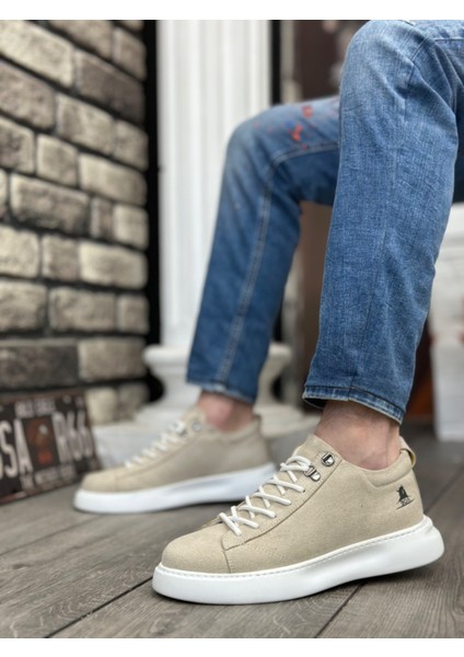 BA0331 Bağcıklı Erkek Yüksek Taban Krem Süet Beyaz Taban Spor Ayakkabı fiyatları