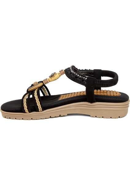 24Y120-4 Kadın Masajlı Taşlı Günlük Comfort Sandalet Siyah fırsatları