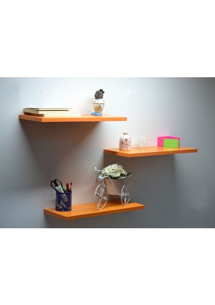 3 Parça Duvar Rafı (50 cm Uzunluk 20 cm Genişlik 18 mm Kalınlık) Turuncu Ahşap