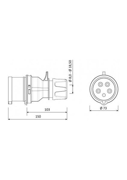 5/32A Düz Fiş Cee Norm 380V IP44 Bem BC1-3505-2011