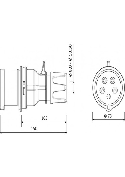 5/32A Düz Fiş Cee Norm 380V IP44 Bem BC1-3505-2011