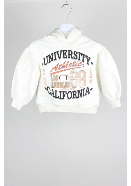 Kız Çocuk Balon Kol Kapşonlu Sweatshirt