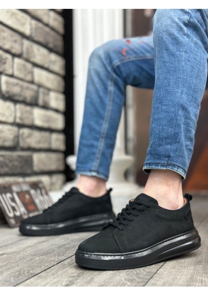 BA0336 Içi Dışı Nubuk Deri Siyah Tabanlı Bağcıklı Casual Erkek Ayakkabı