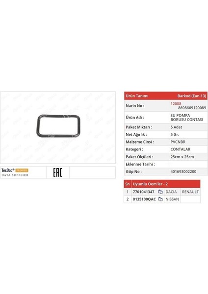 Conta Dacia Logan Logan Iı Mcv Iı Sandero Kubıstar R.clıo Kangoo Twıngo