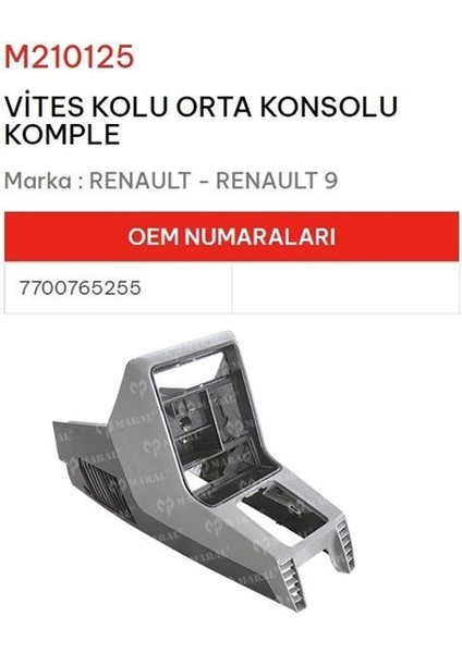 Vıtes Kolu Orta Konsolu Komple R9