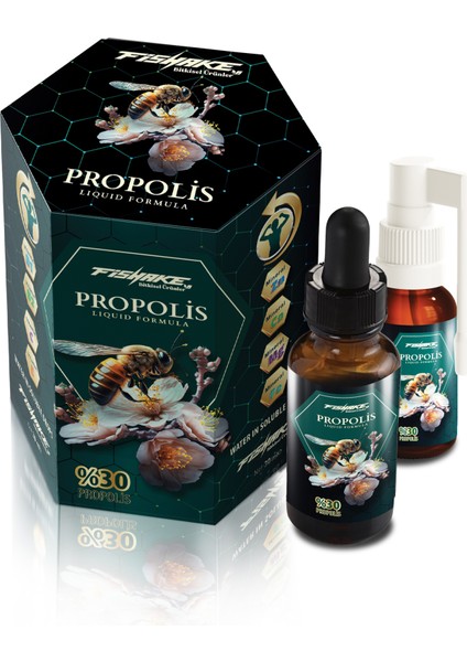 Fishake Propolis Ekstraktı Sıvı Formül Suda Çözünebilir ( Sprey - Damla ) 30 ml