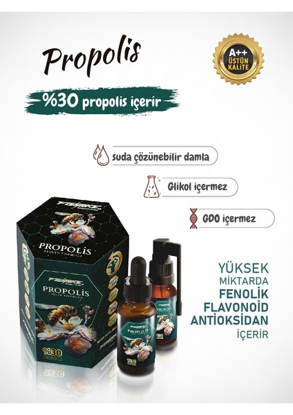 Fishake Propolis Ekstraktı Sıvı Formül Suda Çözünebilir ( Sprey - Damla ) 30 ml