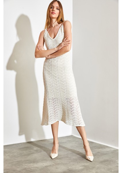 Kadın Askılı Ajurlu Yazlık Triko Elbise fiyatları