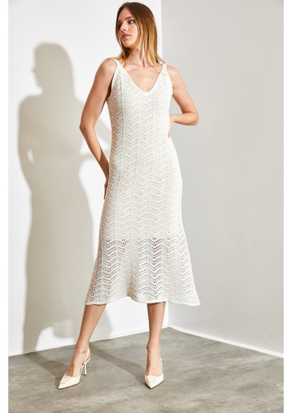 Kadın Askılı Ajurlu Yazlık Triko Elbise modelleri