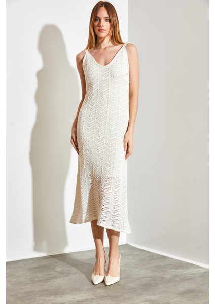 Kadın Askılı Ajurlu Yazlık Triko Elbise indirimleri