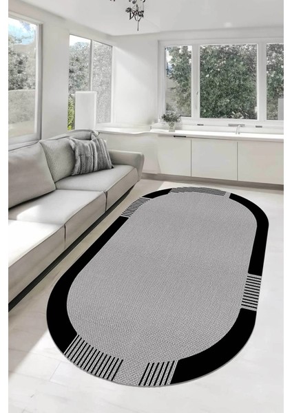 Dijital Kaymaz Yıkanabilir Jüt Görünümlü Oval Gri Salon Halısı Mutfak Halısı Balkon Halısı Yolluk Ev Dekor