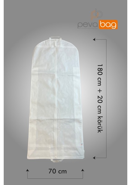 2 Parça (2 Adet ) Pevabag Gelinlik ve Abiye Kılıfı (Gamboç) / 70*180+20CM 80 gr Beyaz Kumaş Beyaz modelleri