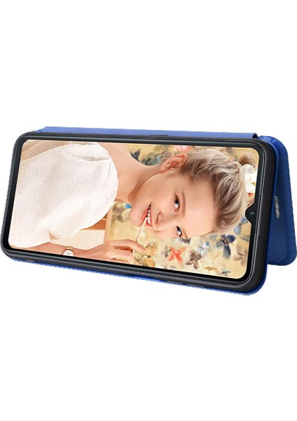 Oukitel C32 Deri Folio Flip Case Için Kılıf Manyetik Karbon Fiber Kart (Yurt Dışından)