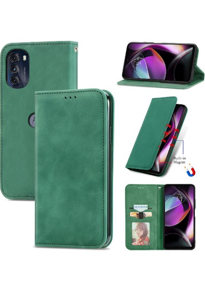 Moto G 2022 Basit Iş Fermuar Cüzdan Kordon Deri Kılıf (Yurt Dışından)