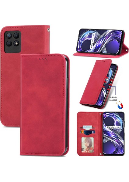 Realme 8i Basit Iş Cüzdan Kordon Fermuar Deri Kılıf (Yurt Dışından)