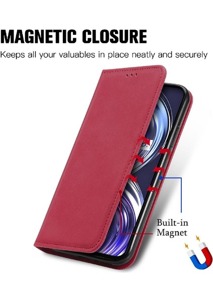 Realme 8i Basit Iş Cüzdan Kordon Fermuar Deri Kılıf (Yurt Dışından)