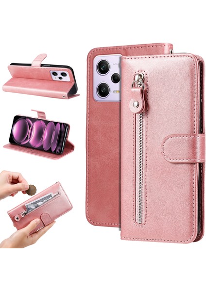 Ile Uyumlu Xiaomi Redmi Note 12 Pro 5g Moda Fermuar Çevirme Deri Telefon Kılıfı Kart Tutuculu Manyetik Cüzdan Telefon Kılıfı (Yurt Dışından)