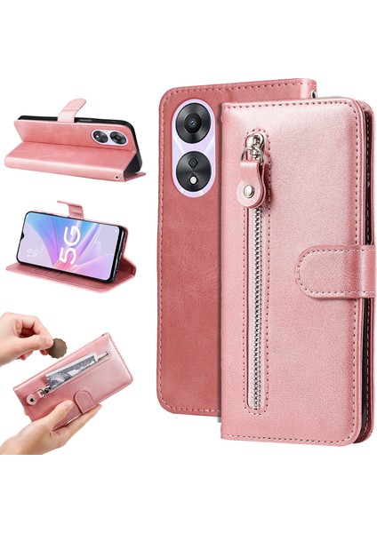 Ile Uyumlu Oppo A58 5g Moda Fermuar Çevirme Deri Telefon Kılıfı Kart Tutuculu Manyetik Cüzdan Telefon Kılıfı (Yurt Dışından)