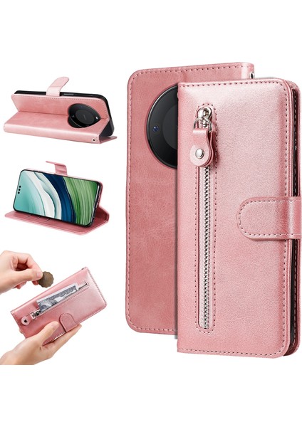 Ile Uyumlu Huawei Mate 60 Moda Fermuar Çevirme Deri Telefon Kılıfı Kart Tutuculu Manyetik Cüzdan Telefon Kılıfı (Yurt Dışından)