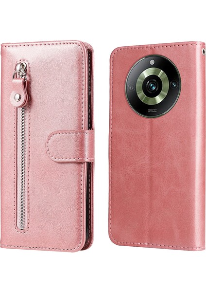 Ile Uyumlu Realme 11 Pro Moda Fermuar Çevirme Deri Telefon Kılıfı Kart Tutuculu Manyetik Cüzdan Telefon Kılıfı (Yurt Dışından)