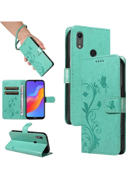 Huawei Y6 2019 Için Flip Case El Kayışı ile Kabartmalı Kelebek Yüksek ve (Yurt Dışından)
