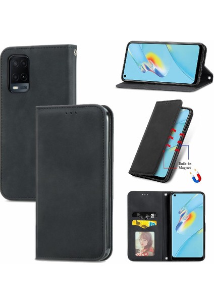 Oppo A54 4g Için Basit Iş Fermuar Deri Kılıf Cüzdan Kordon (Yurt Dışından)