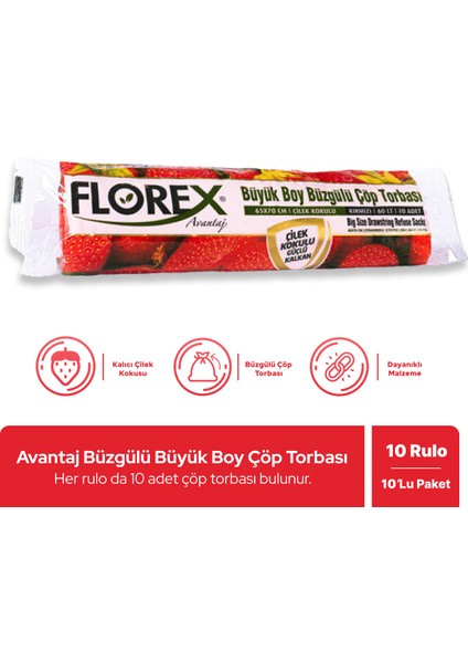 Avantaj Seri Çilek Kokulu Büzgülü Büyük Boy Çöp Poşeti x 10 Rulo