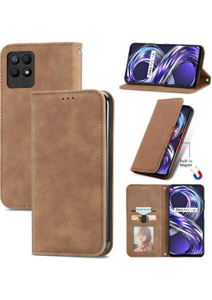 Realme 8i Basit Iş Cüzdan Kordon Fermuar Deri Kılıf (Yurt Dışından)