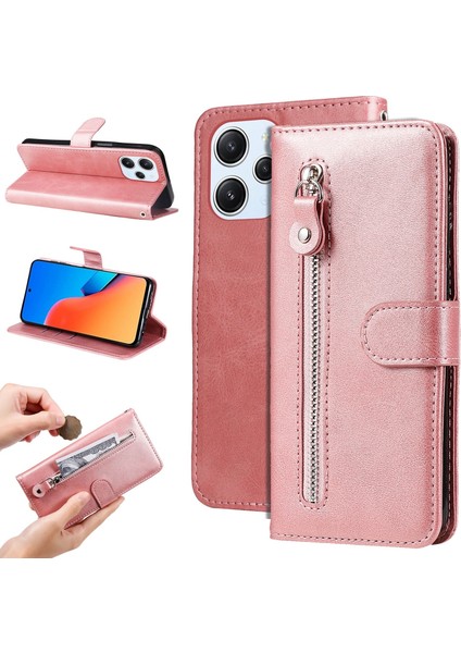 Ile Uyumlu Xiaomi Redmi 12 4g Moda Fermuar Çevirme Deri Telefon Kılıfı Kart Tutuculu Manyetik Cüzdan Telefon Kılıfı (Yurt Dışından)