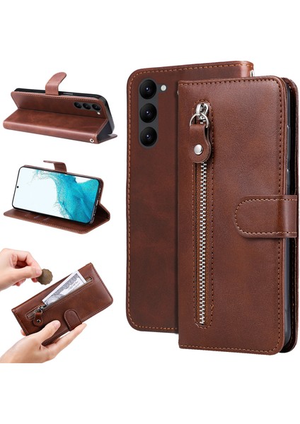 Ile Uyumlu Samsung Galaxy S24 Plus Moda Fermuar Çevirme Deri Telefon Kılıfı Kart Tutuculu Manyetik Cüzdan Telefon Kılıfı (Yurt Dışından)