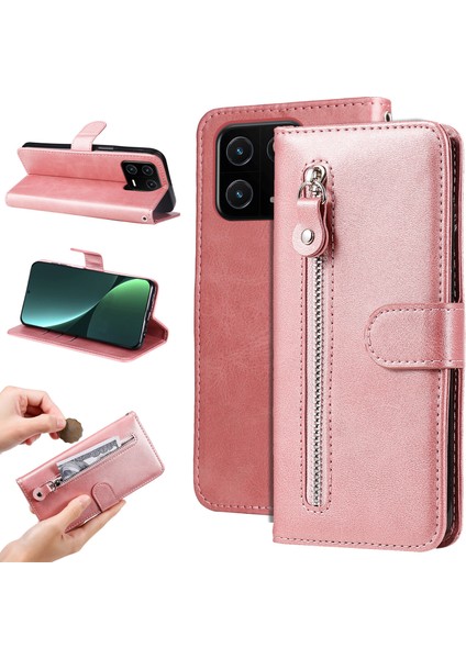 Ile Uyumlu Xiaomi 13 Pro Moda Fermuar Çevirme Deri Telefon Kılıfı Kart Tutuculu Manyetik Cüzdan Telefon Kılıfı (Yurt Dışından)