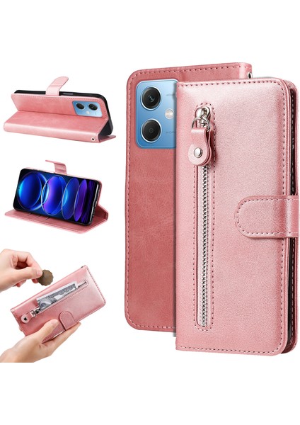 Ile Uyumlu Xiaomi Redmi Note 12 5g Moda Fermuar Çevirme Deri Telefon Kılıfı Kart Tutuculu Manyetik Cüzdan Telefon Kılıfı (Yurt Dışından)