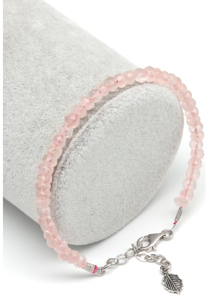 Pembe Kuvars Doğal Taş 925 Ayar Gümüş Bileklik