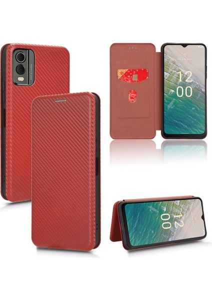 Nokia C32 Deri Folio Flip Case Kart Ekleme Manyetik Fiber Için Kılıf (Yurt Dışından)