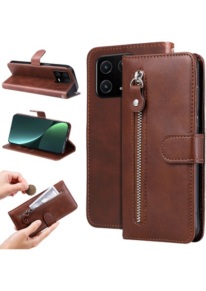 Ile Uyumlu Xiaomi 13 Pro Moda Fermuar Çevirme Deri Telefon Kılıfı Kart Tutuculu Manyetik Cüzdan Telefon Kılıfı (Yurt Dışından)