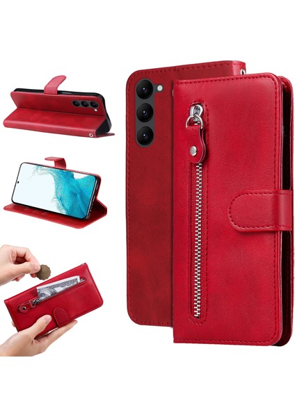 Ile Uyumlu Samsung Galaxy S24 Plus Moda Fermuar Çevirme Deri Telefon Kılıfı Kart Tutuculu Manyetik Cüzdan Telefon Kılıfı (Yurt Dışından)